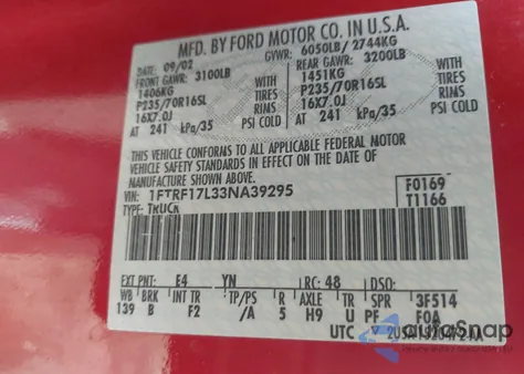 2003 Ford F-150 Xl/Xlt z USA, uszkodzony, nr VIN 1FTRF17L33NA39295